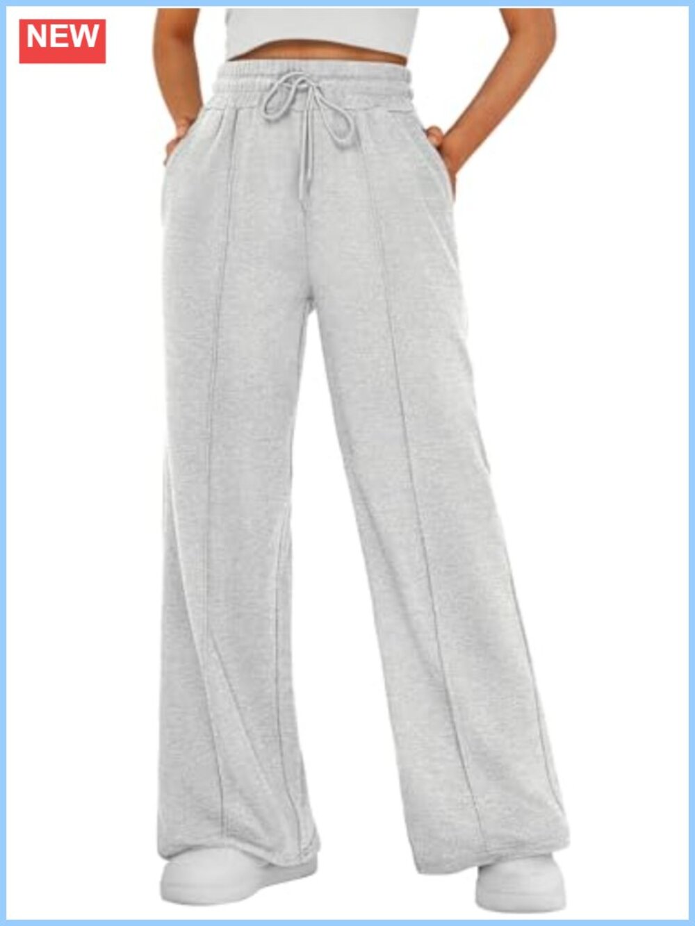 Wide Leg Sweatpants Cotton Blend High Rise Drawstring Lounge Pants